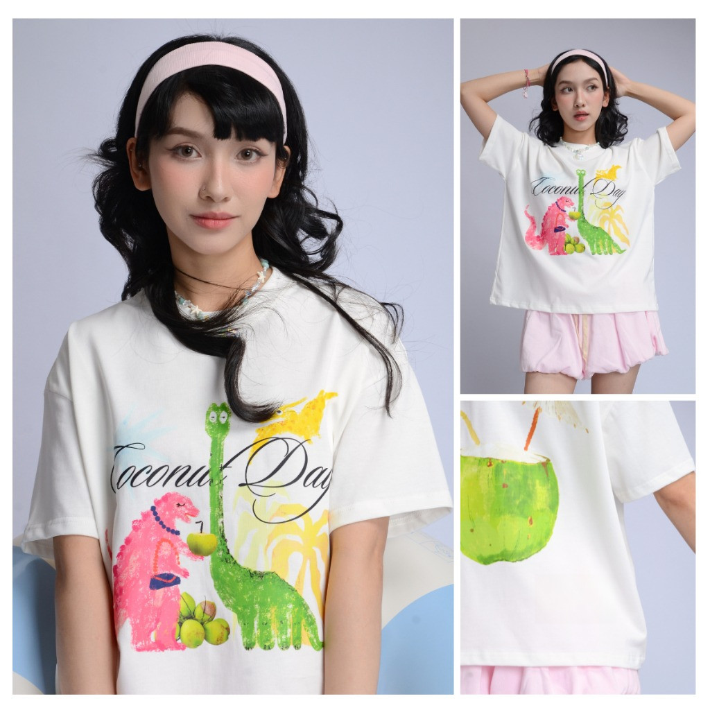 COD✅(Hồ Chí Minh)🚚kitty shop Áo thun unisex Coconut Day bộ Sưu Tập Dino Fun by  cotton 100.