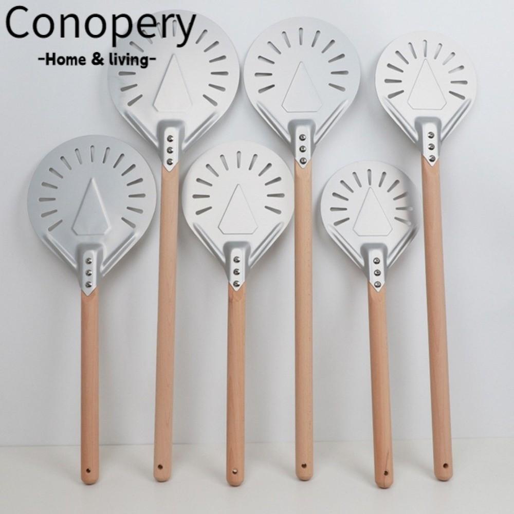 CONOPERY Nhôm Xẻng Pizza, Chống Trơn Trượt Đục Lỗ Xoay Pizza Peel Paddle, Tay Cầm Bằng Gỗ 7 / 8 inch Chuyên Nghiệp Bánh Pancake Pizza Turner Phụ Kiện Lò Nướng