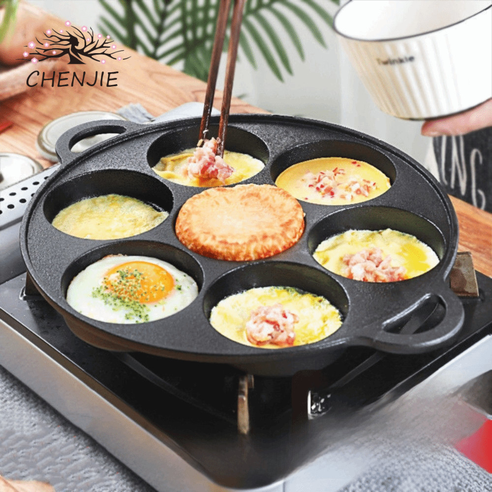 CHENJIE Chảo trứng chiên 7 lỗ CENJIE, Nồi trứng chiên gang hiệu quả, Máy làm bữa sáng tròn Tiết kiệm nhân công Chảo rán nhà bếp chống dính thương mại