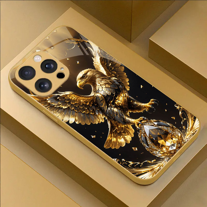 Ốp điện thoại kính phong cách Golden Eagle cho iPhone 17 / 17 Pro / 17 Air / 17 Pro Max / 16 / 15 / 