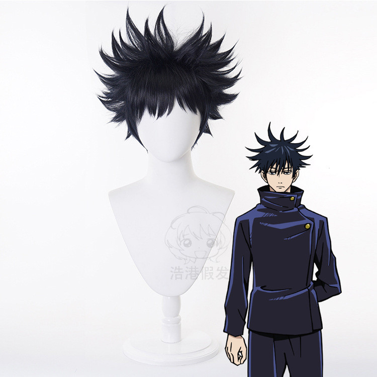 Tóc giả anime ngắn màu đen xanh dương Fushiguro Megumi, Jujutsu Kaisen, dùng cho cosplay chịu nhiệt