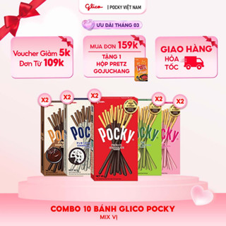 Combo 10 hộp Bánh que Glico Pocky nhiều vị (2 Dâu - 2 Cookies & Cream - 2 Socola - 2 Double Choco - 2 Matcha)
