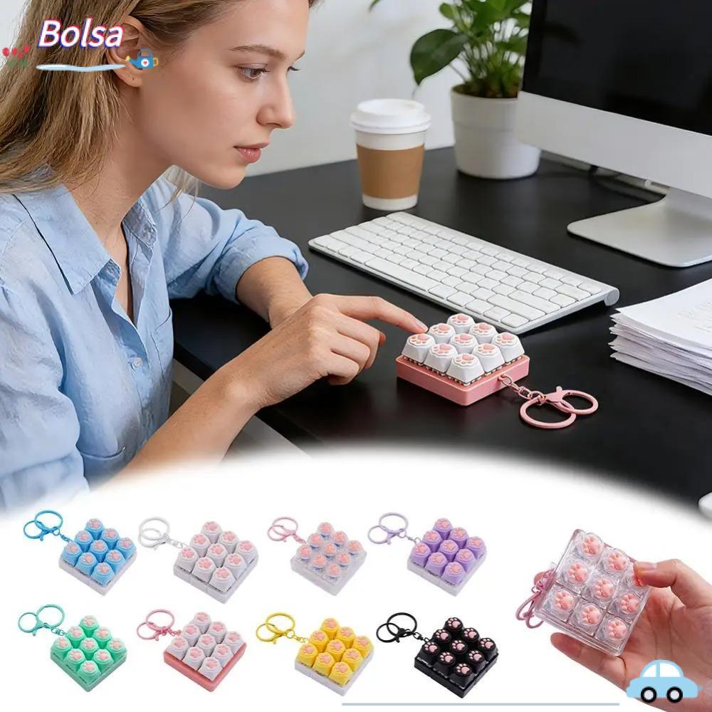 Móc khóa Fidget BOLSA, Đồ chơi Clicker bàn phím 9 phím hình mèo, Phím bàn phím DIY di động Nút giảm 