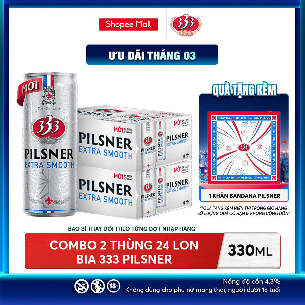 Nồng Độ Cồn 4.3% - Combo 2 Thùng 24 Lon Bia 333 Pilsner 330ml