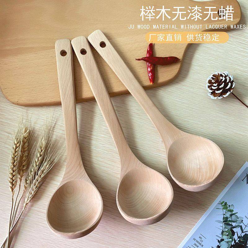 Household Log Unpainted Solid Wood Long Handle Soup Spoon Wooden Spoon Solid Wood Spoon Special Wood