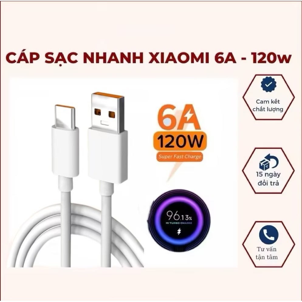 Cáp Sạc Nhanh 120w(6A), 67w,Turbocharger Cho Xiaomi, Dây cáp sạc nhanh xiaomi, Sạc nhanh 120w