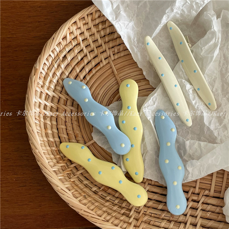 Spot Goods#Cute cream color scheme Colorful wavy polka dot hair clip alligator clip Girl's fringe ha