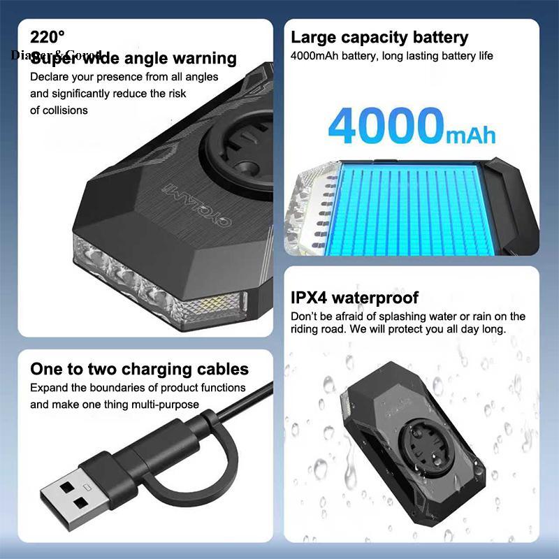 Đèn pha xe đạp CL350 sạc lại được, tương thích với Garmin và GoPro, 4000mAh