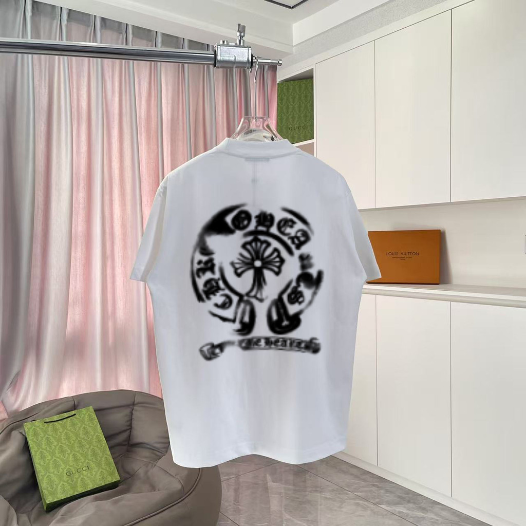 TPTB Chrome Hearts Summer New Cross Print Washed Vintage Short Sleeve Shirt T T-shirt Couple