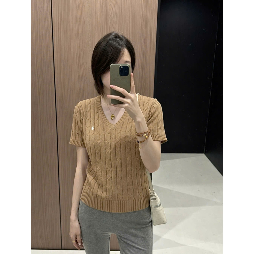 A536-Áo len thừng cộc tay cổ V màu nâu hàng nhà máy đủ tem Kho sỉ Mai Linh | BigBuy360 - bigbuy360.vn