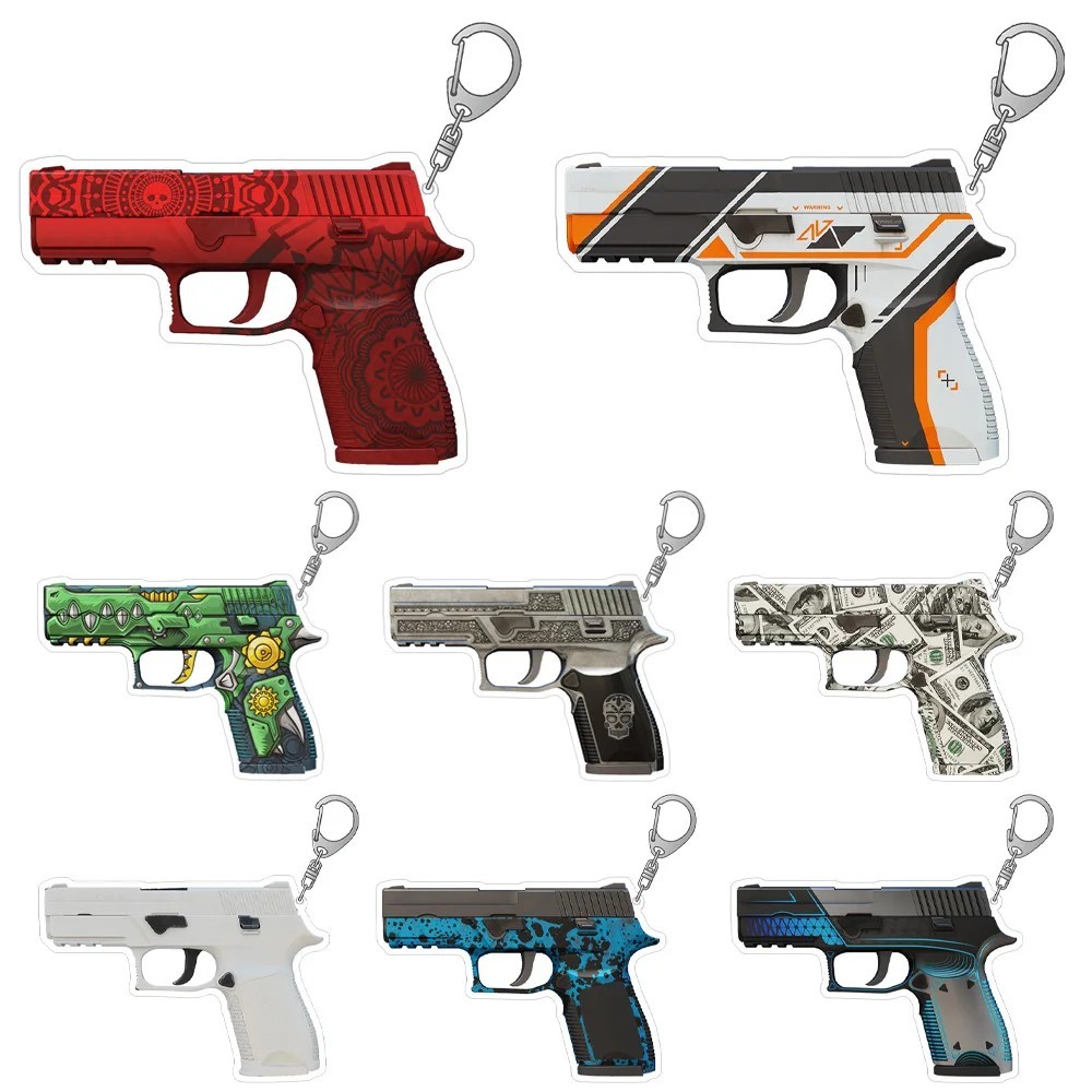 Móc khóa CSGO mô hình súng P250 skin Muertos Franklin Apeps Curse mica Acrylic cao cấp treo balo túi