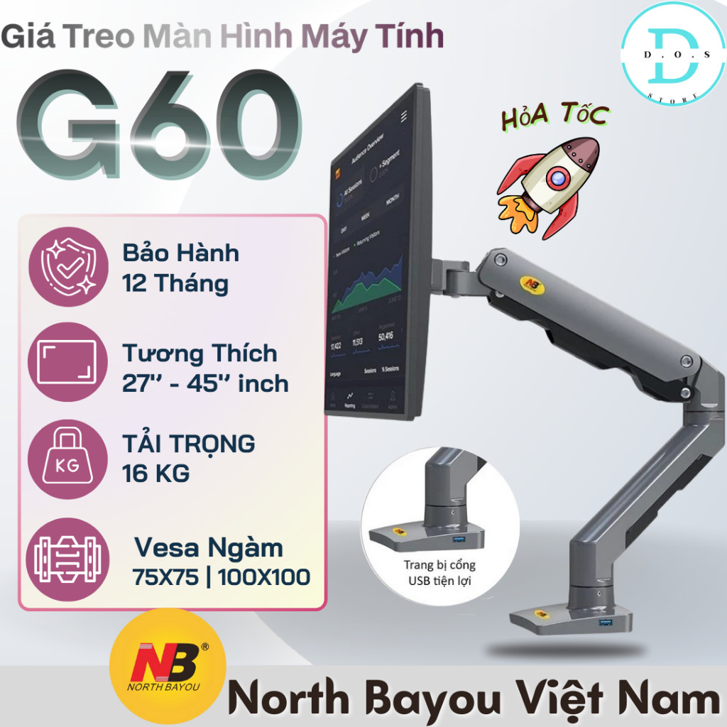 GIÁ TREO MÀN HÌNH MÁY TÍNH [North Bayou] [G60] [27"- 45" Inch] Monitor ARM