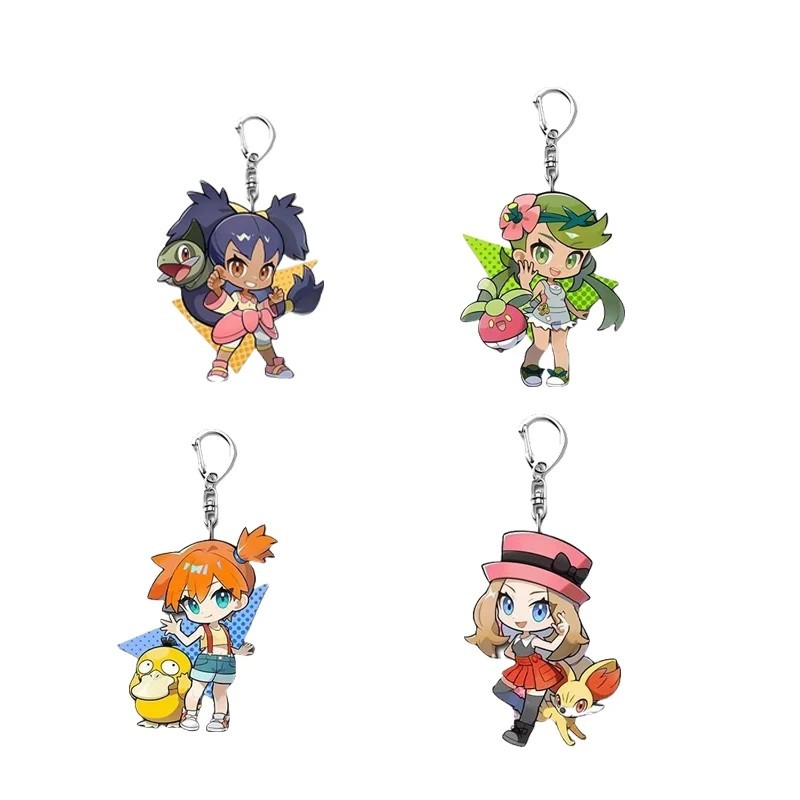 Móc khóa Anime Pokemon Trainer Lillie Misty Gloria Serena Lana Iris Mica Acrylic Chibi Phụ kiện tran