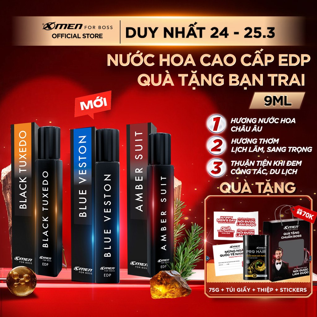 [MỚI] Nước Hoa Nam Cao Cấp XMen for Boss EDP chai 9ml, Hương Thơm Lịch Lãm, Lưu Hương 48H, Quà Tặng Bạn Trai