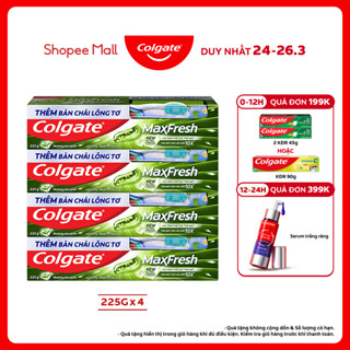 Bộ 4 Kem đánh răng Colgate Maxfresh Trà Xanh the mát 225g/tuýp tặng bàn chải