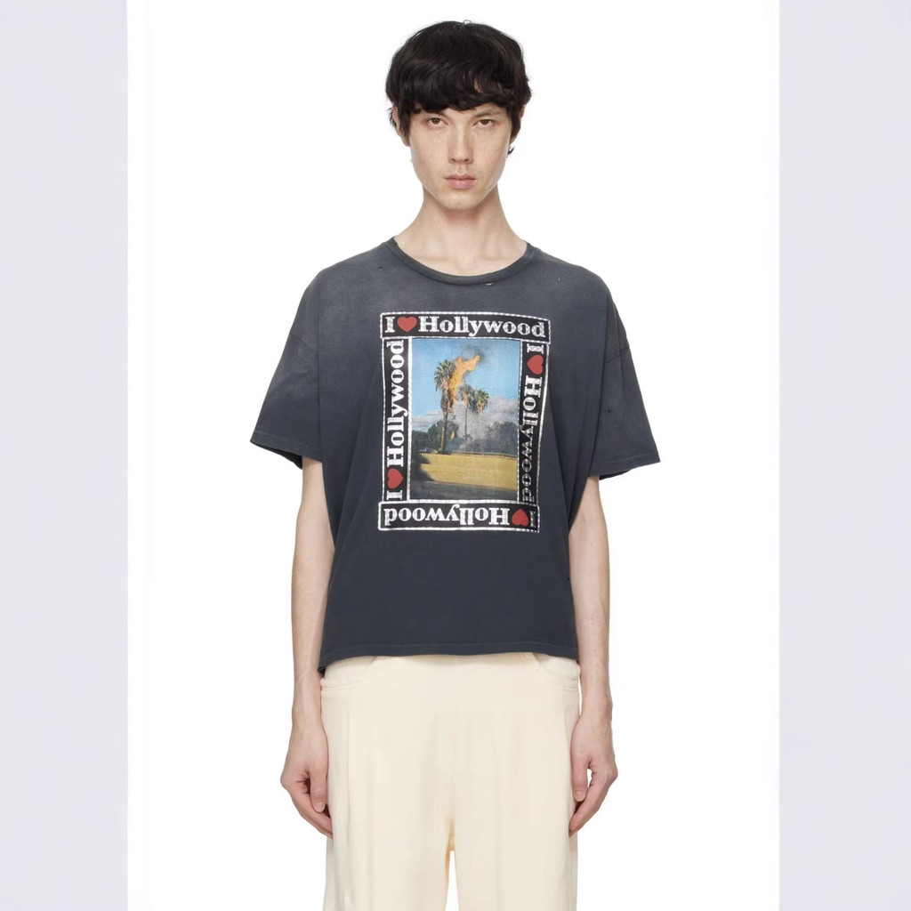 APAW Paly Hollywood SS25My personal vintage Hollywood black washed distressed look T Short-sleeved s