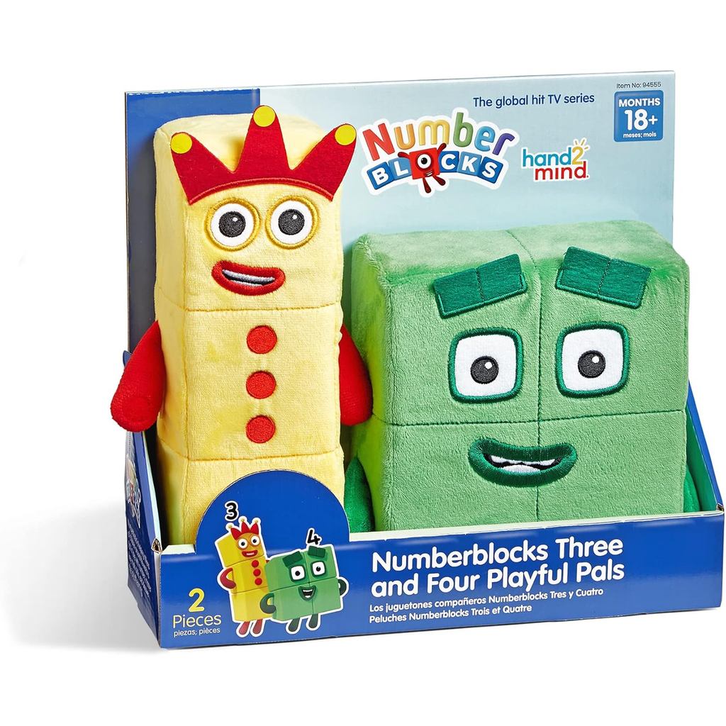 Hand2mind Numberblocks Three & Four Playful Pals, Đồ chơi hình sang trọng, Số dành cho trẻ mới biết 
