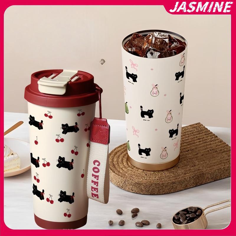 JASMINE Floral Kitten Design 550ml Cốc cách nhiệt chân không hai giọt, Bình nước di động 316 dung tí