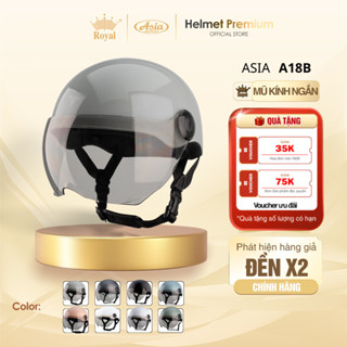 Mũ Bảo Hiểm Nửa Đầu Asia A18B Nam Nữ Có Kính Màu Trà, Vỏ Abs, Sơn Tĩnh Điện Bảo Hành 12 Tháng