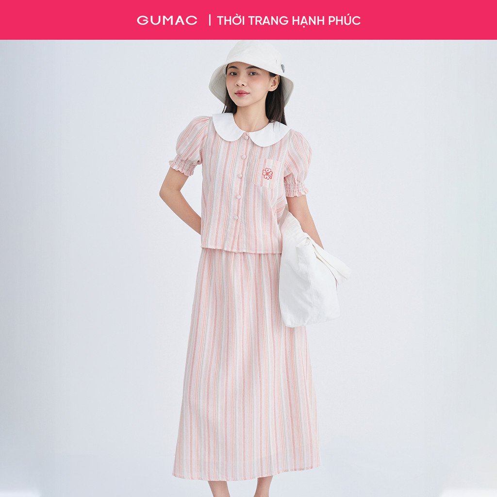 Set lẻ Áo kiểu nữ Gmorning - GUMAC thêu  YAE08092 - Chân váy nữ Gmorning - GUMAC sọc YVE08093