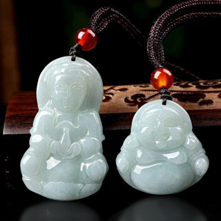 Natural Myanmar A Jadeite Guanyin Buddha Pendant Ornament for Men and Women, Ice Jade Jewelry Pendant