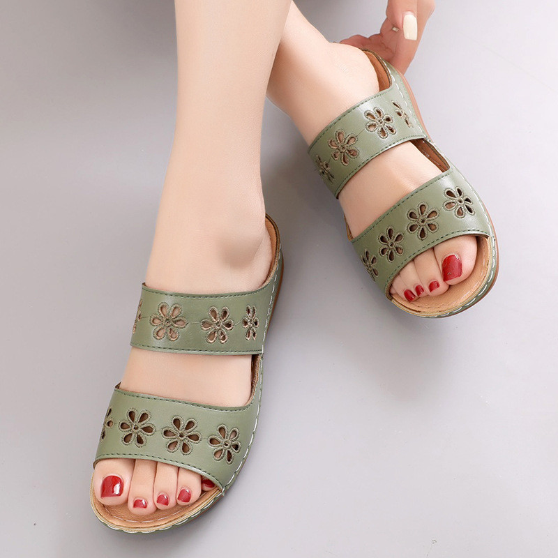Dép Nữ Hoa Phẳng Phong Cách La Mã Nữ Mùa Hè Thêu Khâu t Dép SGA6