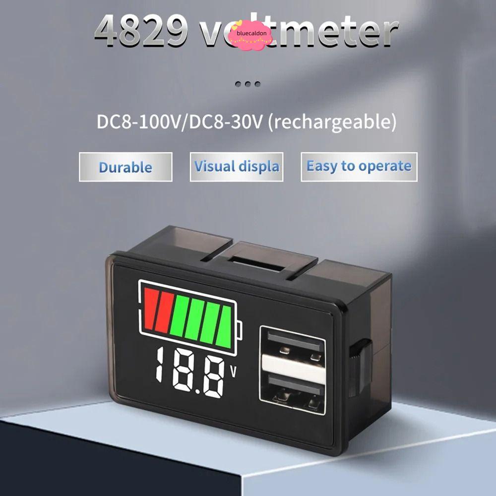 Vôn kế kỹ thuật số BLUECALDON, DC8-100V DC8-30V LCD Hiển thị kép Đèn báo dung lượng pin, Màn hình pi