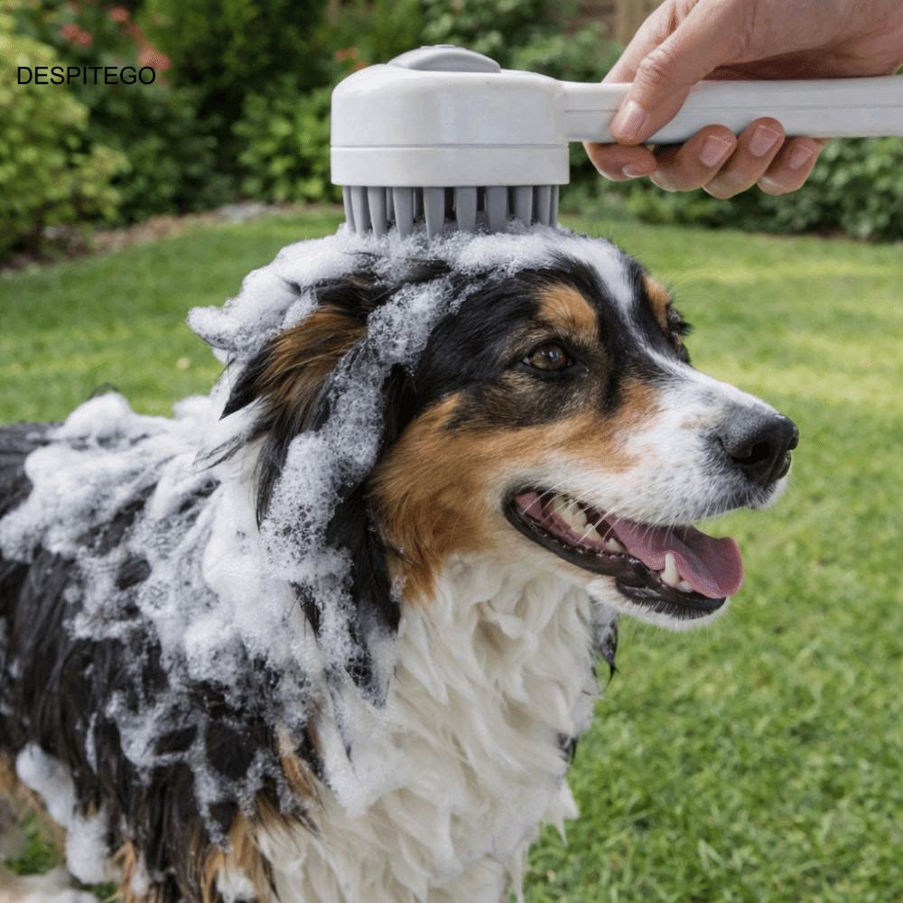 DESPITEGO Pet Hair Brush Remover, Silicone Soft Teeth Press Type Cat Bath Cleaning Brush, Bath Brush