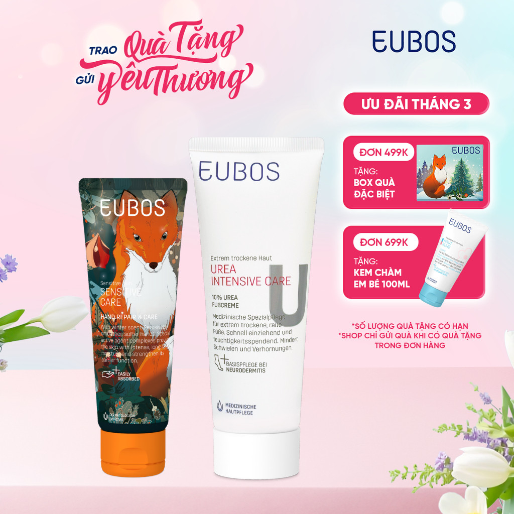 Combo Kem Dưỡng Da Tay EUBOS 75ml Và Kem Nứt Gót Dưỡng Da Chân UREA 10% Foot Cream 100ml Dưỡng Ẩm