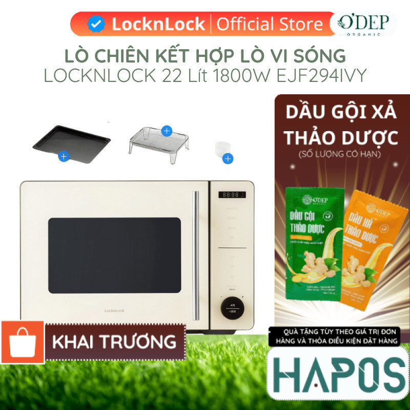 Lò chiên không dầu kết hợp lò vi sóng Locknlock 22 Lít 1800W Rangefryer EJF294IVY - HAPOS HOF