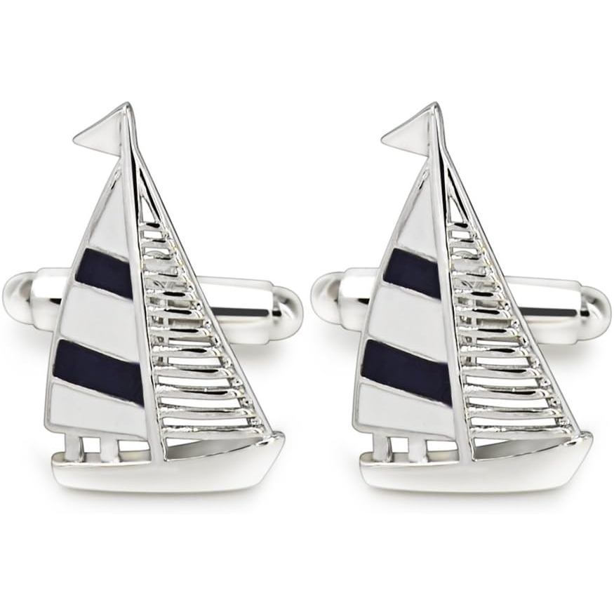 Khuy măng séc đồng mạ Rhodium dành cho nam - Size 0,86 x 0,5 inches, kèm túi quà tặng