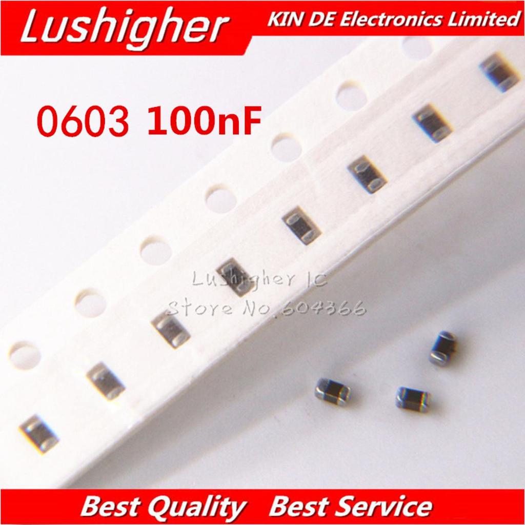 100 chiếc 0603 100nf 104K 104 50V X7R 10% Tụ gốm SMD MLCC