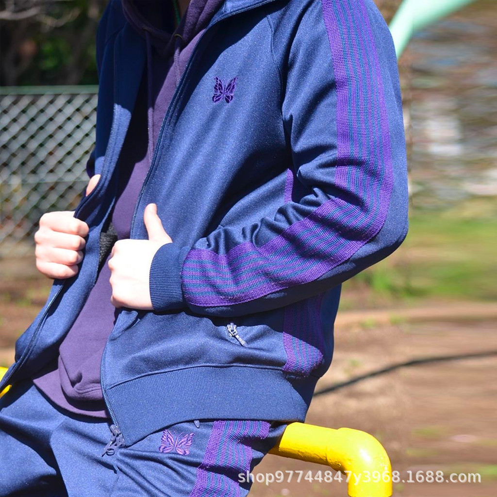 3KTO Needles New color embroidery LOGO Zipper cardigan jacket in navy blue with stand-up collar and 