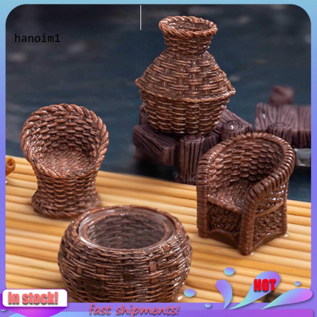 HAN _ Miniature Scene Prop 5 Chiếc Giỏ Mây Nhựa Mini Giỏ Đựng Đồ Nhà Búp Bê Thực Tế Trang Trí Vườn C