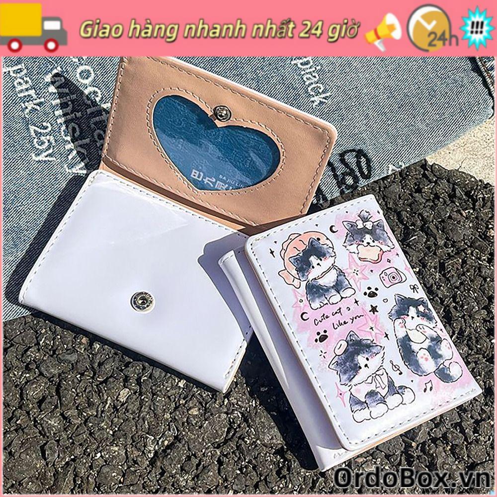 Ví đựng tiền xu ORDOBOX, Chú chó con dễ thương 3 lần Thẻ tín dụng Holoder, Túi đựng tiền ví da PU phong cách INS đơn giản dành cho bé gái Quà tặng học sinh