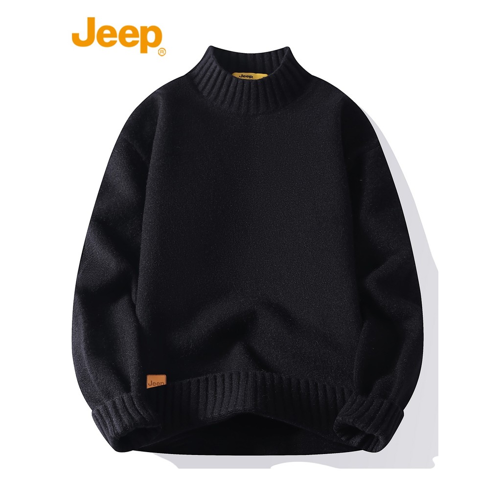 Jeep Jeep Jeep Nửa Cổ Cao Cổ Áo Len Nam Mùa Thu Đông Dày Áo Len Chenille Đen Áo Len Nam