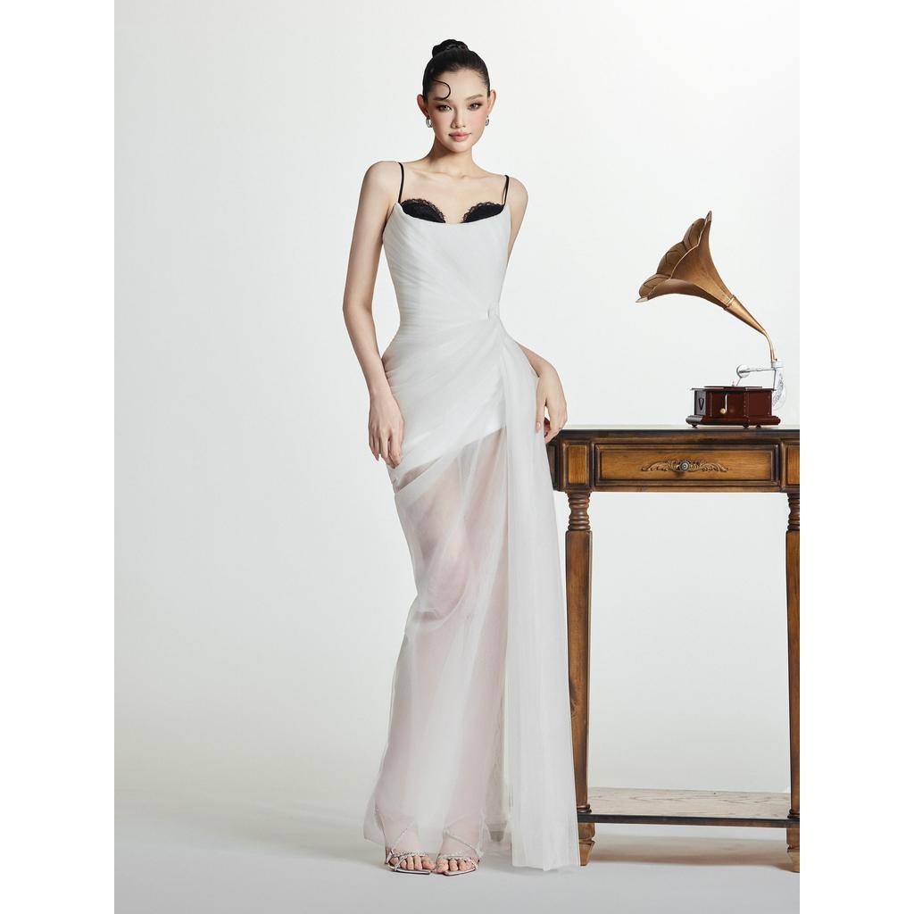 [BYDI DESIGN] HEMI DRESS - Đầm Thiết Kế Trắng Dài 2 Dây Phối Ren, Váy Maxi Voan Dự Tiệc Sang trọng | BigBuy360 - bigbuy360.vn