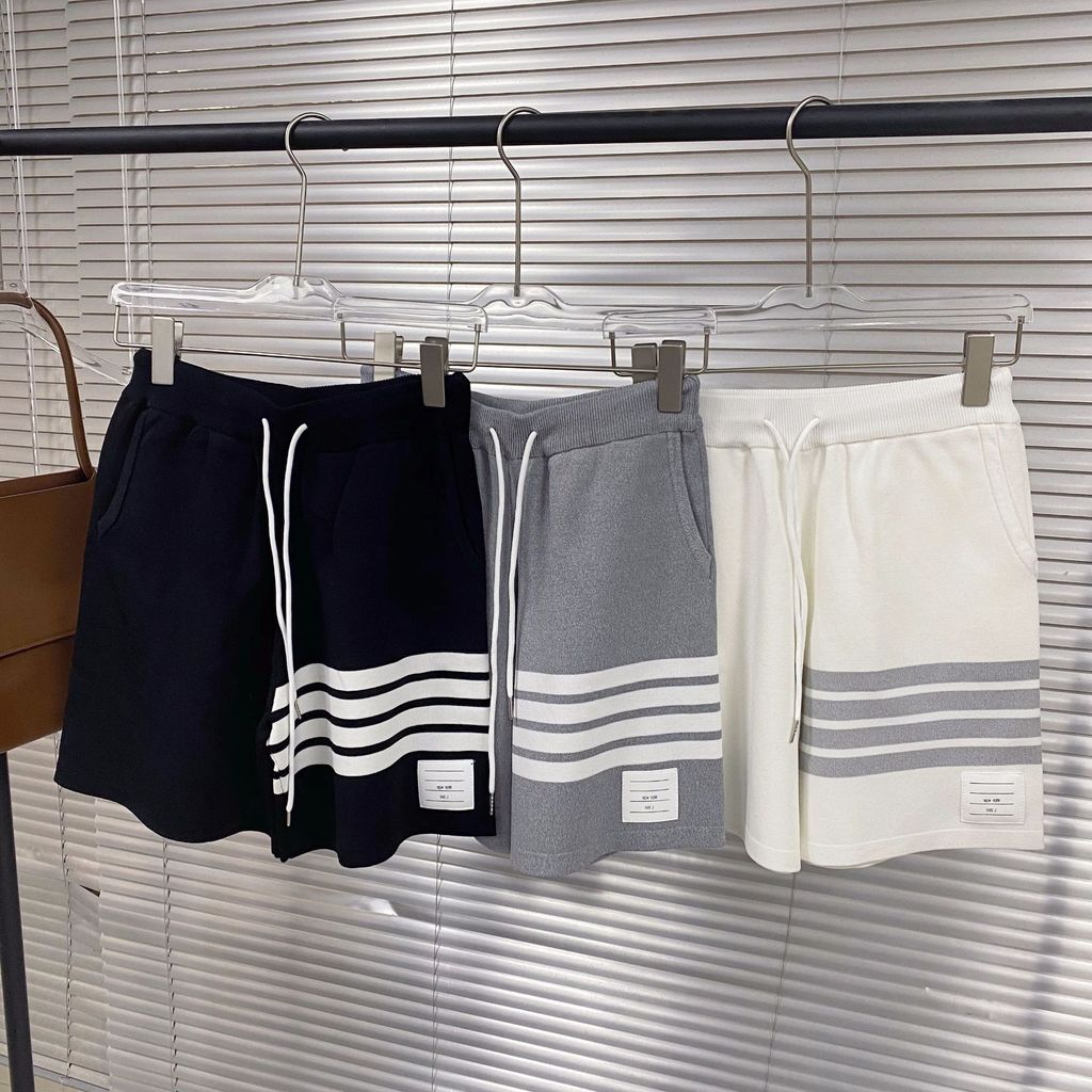 09DD TM Summer Four-Stripe Basic Knitted Ice Linen Drawstring Sports Shorts Four-Stripe Casual Pants