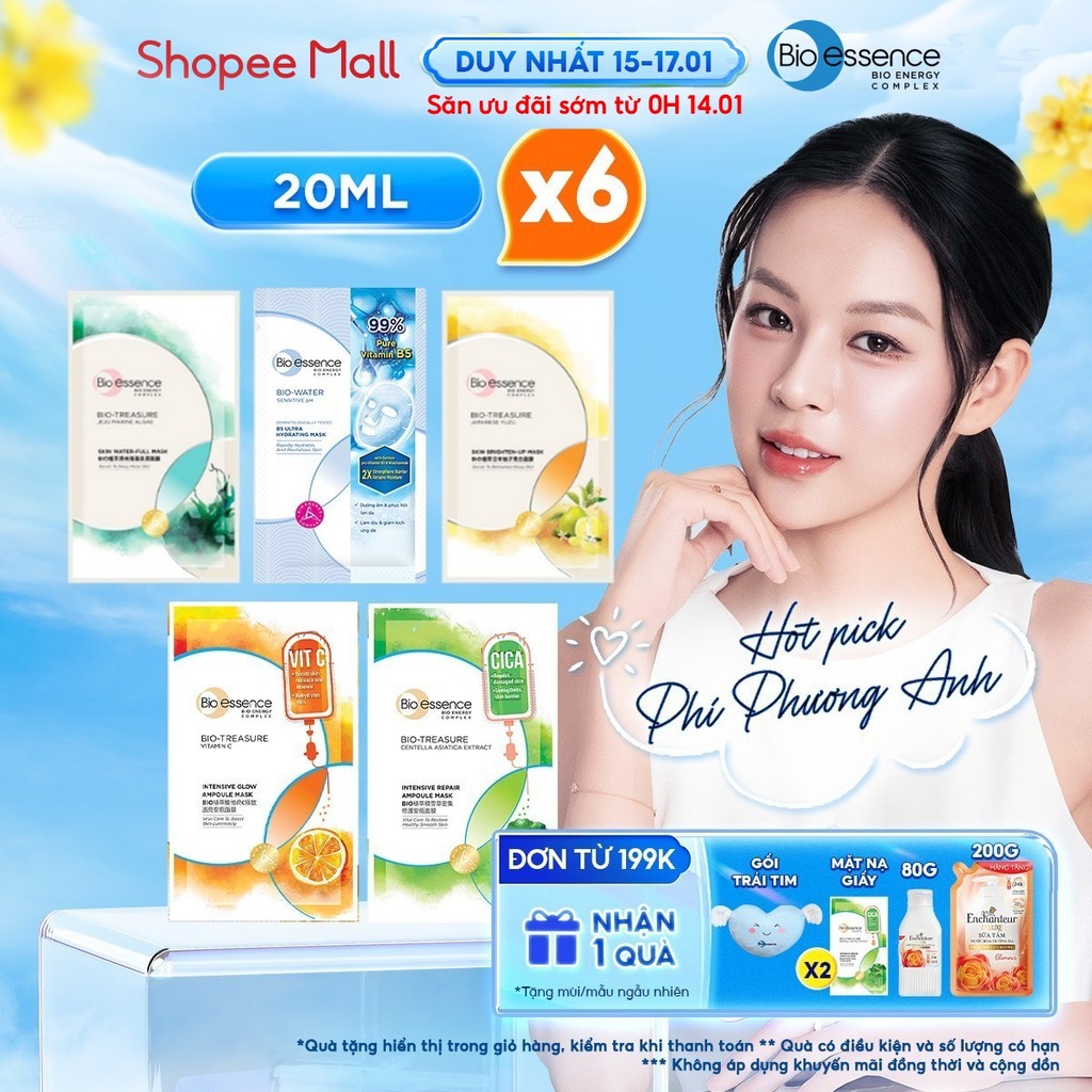 Combo 6 miếng mặt nạ dưỡng da ẩm mượt Bio-Essence Skin Mask 20ml / 25ml