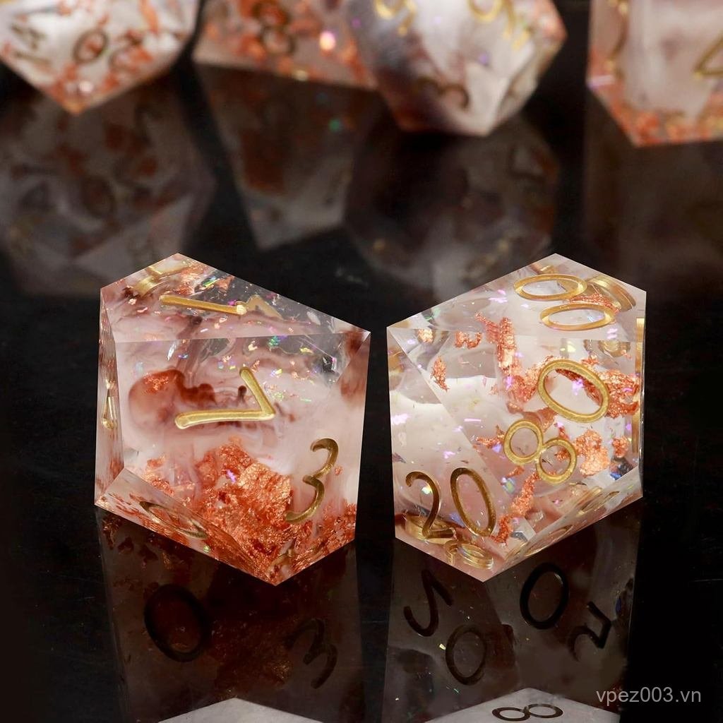 Haxtec Sharp Edge Dice Set Nhựa DND Dice Set Long lanh Polyhedral D & D Dice Tương thích với Dungeon