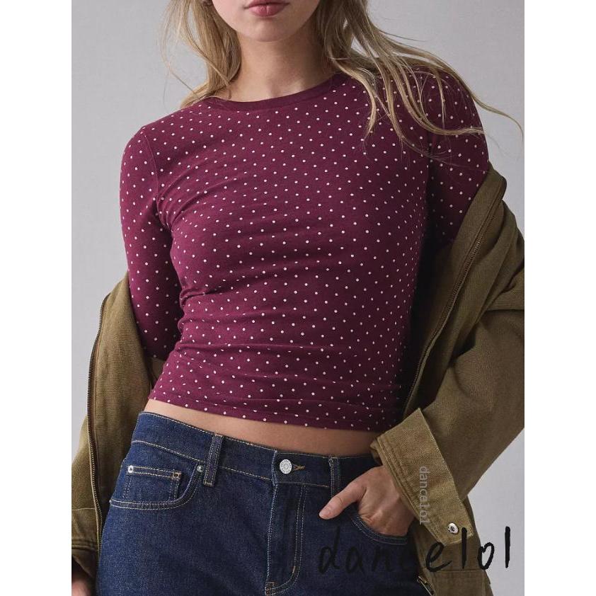 Dance1o1-Áo dài tay chấm bi thời trang dành cho nữ