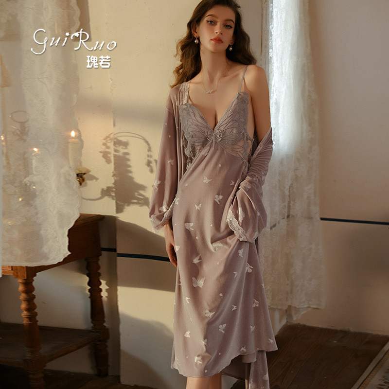 4774 # váy ngủ đệm nhung nữ in hình đồ ngủ