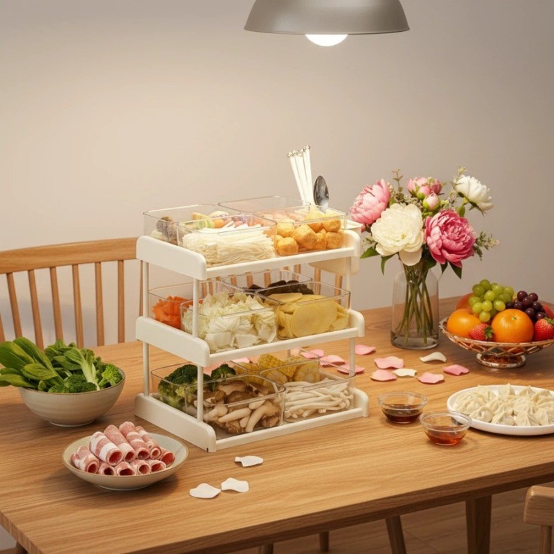 YUZHI Nhà Lẩu Bên Khay Đựng Món Ăn Nhiều Lớp Khay Chuẩn Bị Lưới Khay Bếp Đa Năng Khay Đựng Đồ Khay H