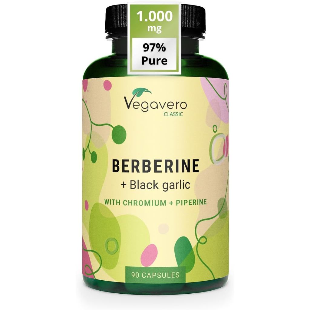 Vegaver Berberine HCL 1000 mg | Chiết xuất dâu tây 50: 1 97% Berberin | Với chiết xuất tỏi đen, crom