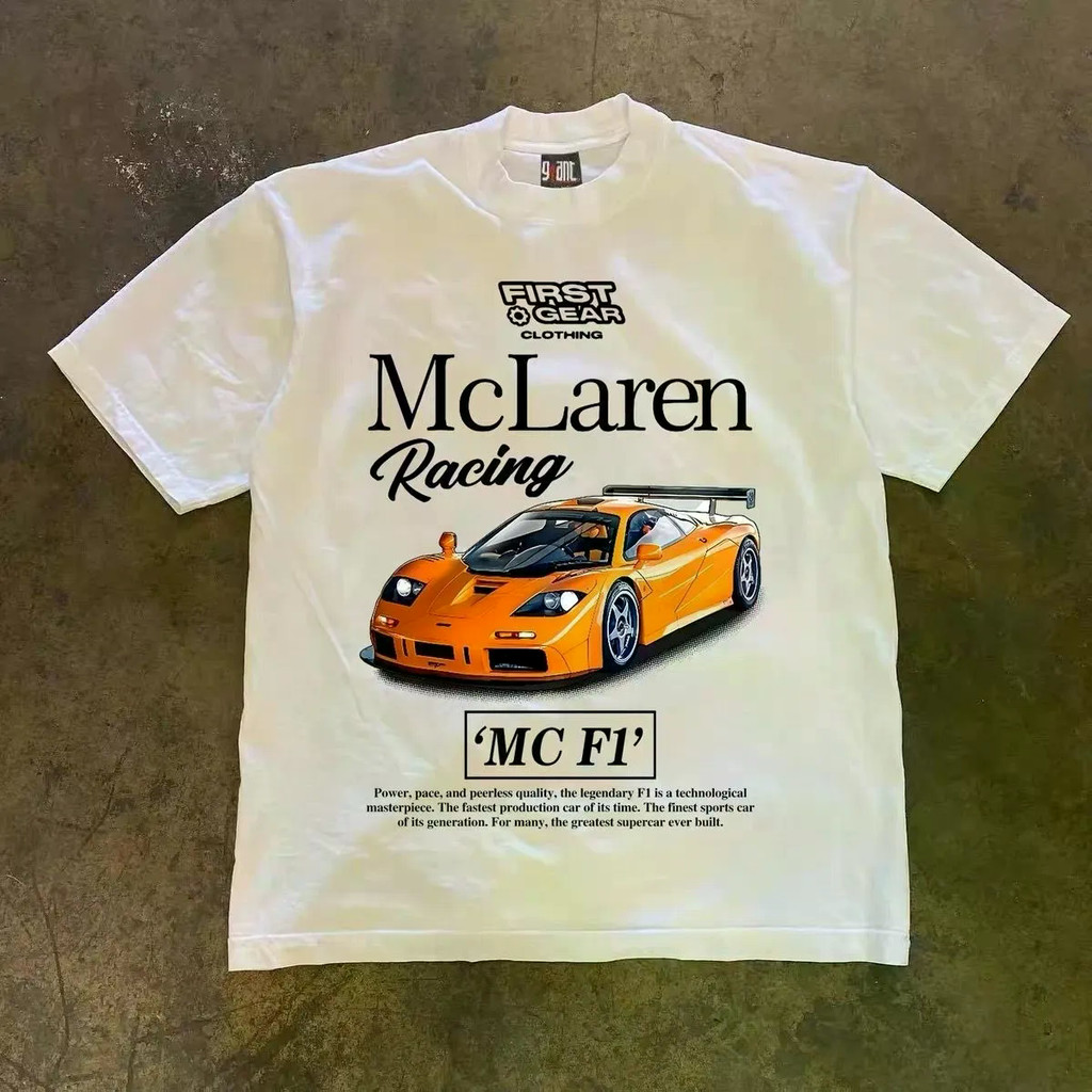 McLaren Retro White Short-Sleeve T-Shirt, MC F1 Racing Short-Sleeve T-Shirt, Norris Outdoor Sports B