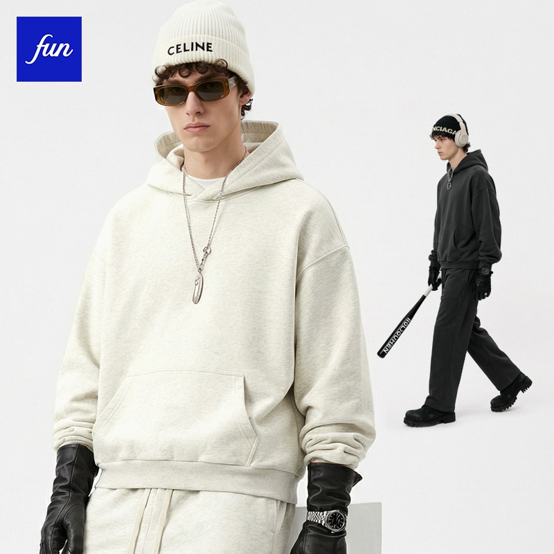 Áo Hoodie Terry 360gsm màu trơn phong cách Mỹ cho nam và nữ