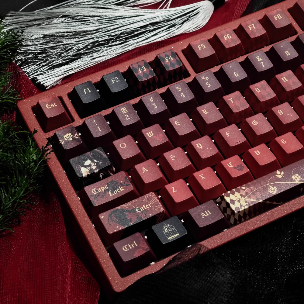 Tokisaki Kurumi Keycaps Cherry Profile 120 + Phím PBT Dye Thăng hoa Keycap Cơ Wooting Aula F75 Red K