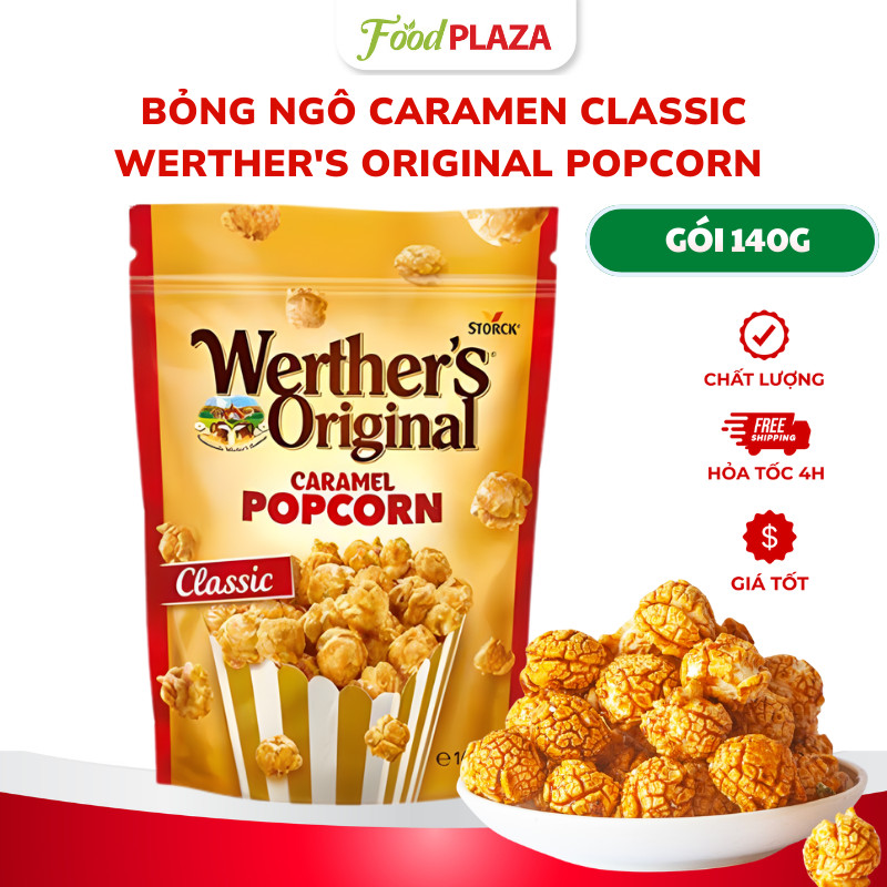 Bỏng Ngô Caramen Classic  Werther's Original Popcorn 140G, Giòn Rụm Và Lớp Caramel Kem Béo Ngậy