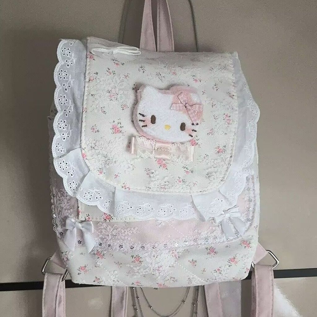 QF Shop-Ba lô ren Katie có giá trị cao hoa Túi đi học ngọt ngào dễ thương Ba lô bé gái được vận chuy