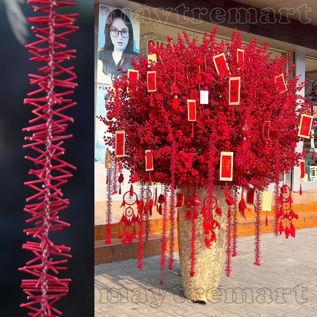 Dây pháo tăm tre trang trí chậu lan hồ điệp, bonsai, hoa cảnh, cây cảnh.